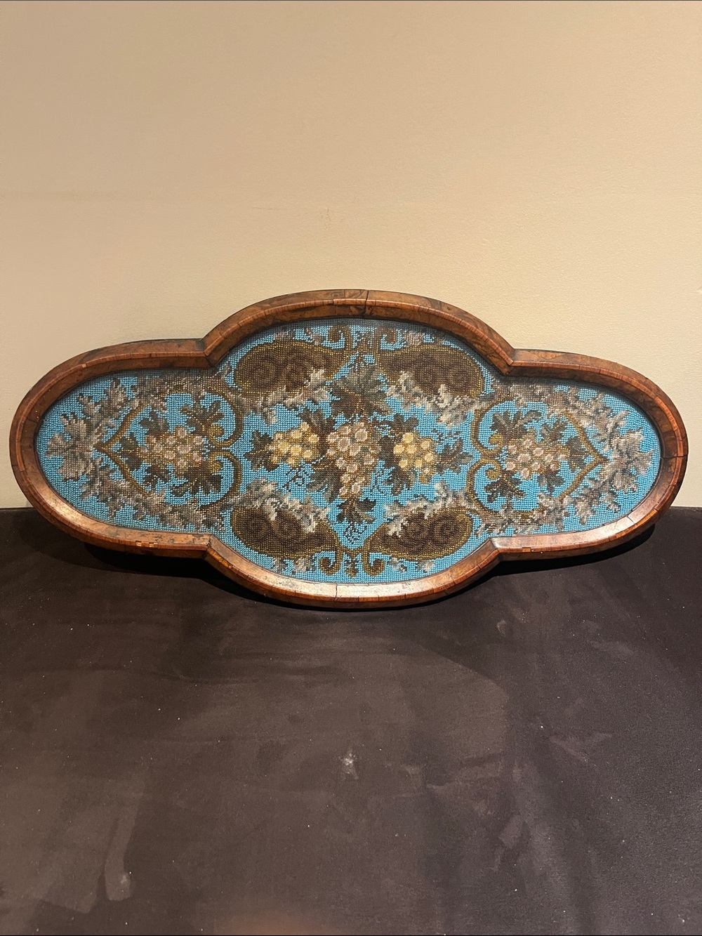 Victorian Blue and Brown Beaded Tea Server/Wall Art Panel